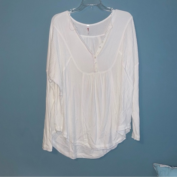 Free People Leo Henley Tee Waffle Knit Size Medium - Picture 1 of 7